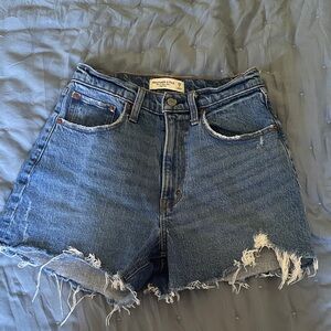 Abercrombie & Fitch Dark Blue Distressed Denim Cutoff Shorts